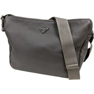 Prada Vitello Dino Leather Shoulder Bag Gray Brown Prada